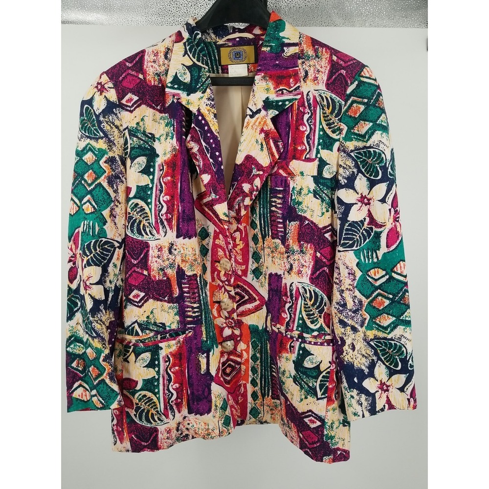 Vintage Baccini Womens Silk Blazer Jacket Multicolor Floral Size S